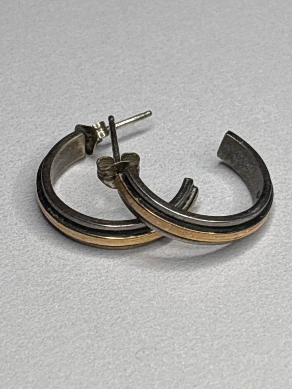 Vintage 14K & Sterling Silver Hoop Earrings | M.M. Rogers Signed 5.6 grams
